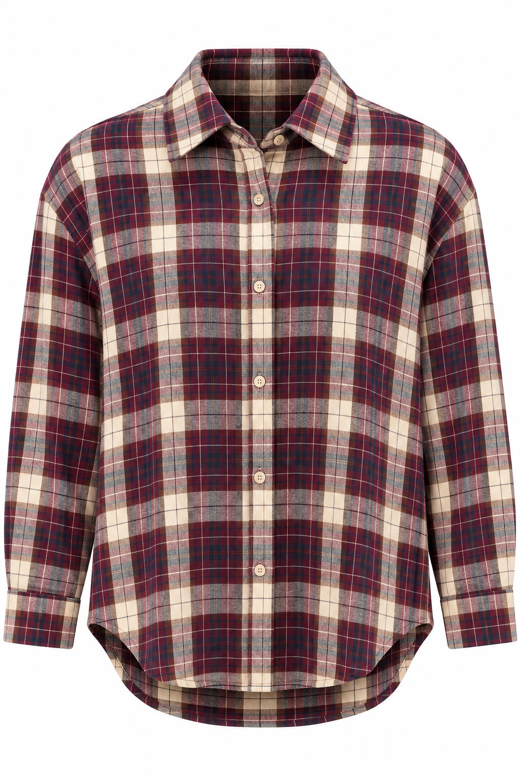 Ruit Blouse Bordeaux dames met lange mouwen, kraag en knoopsluiting