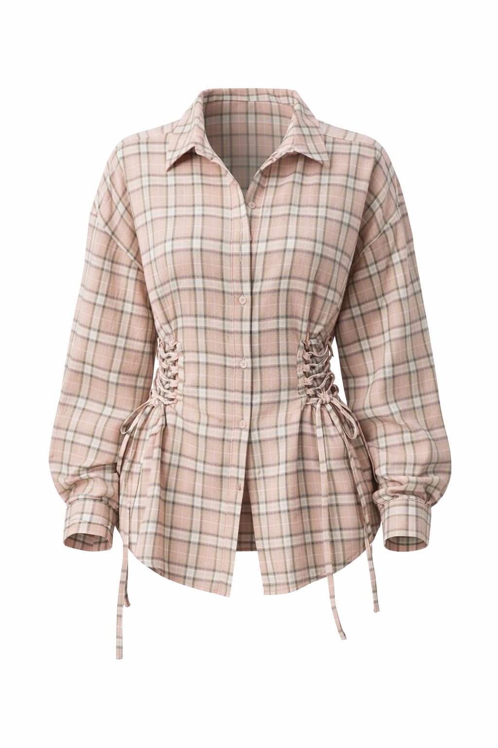 beige ruit blouse dames productfoto ladylike