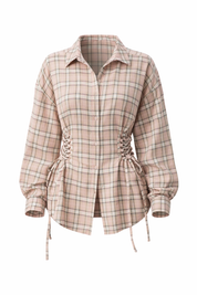 beige ruit blouse dames productfoto ladylike