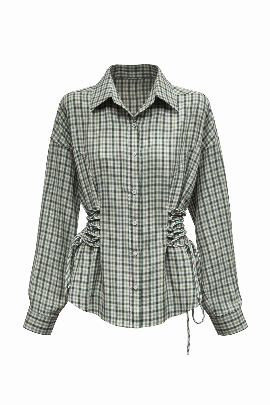 groene ruit blouse met taille effect dames