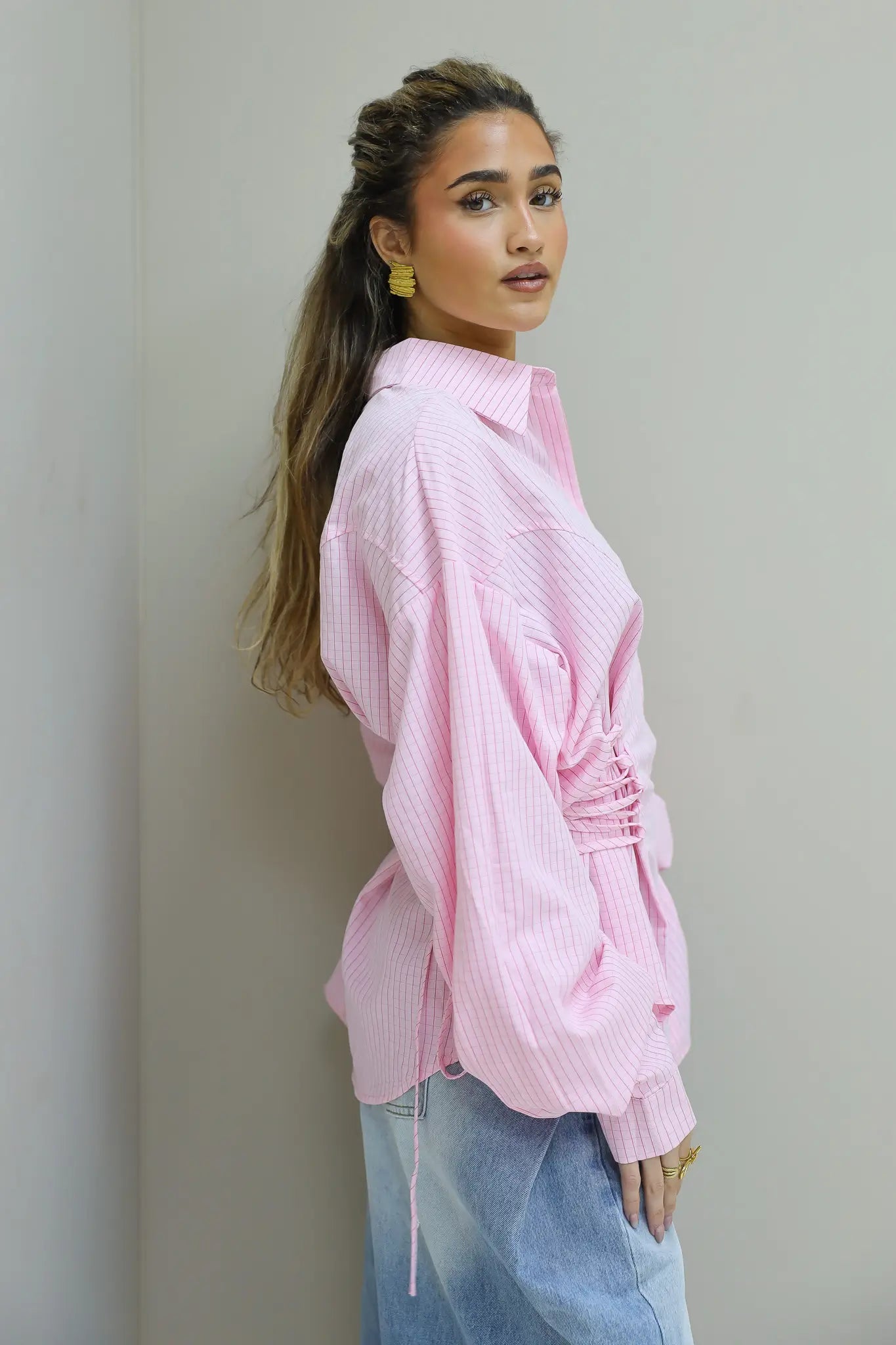 roze ruit blouse dames studio model ladylike