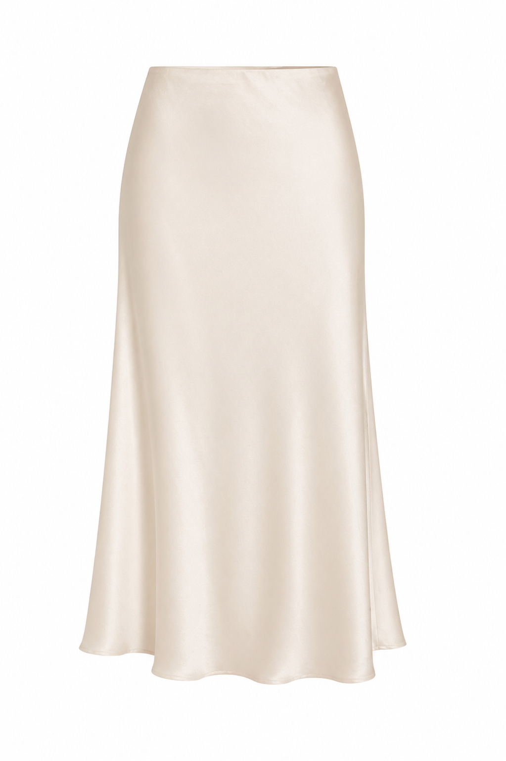 beige satijnen maxi rok met elastische taille voorkant