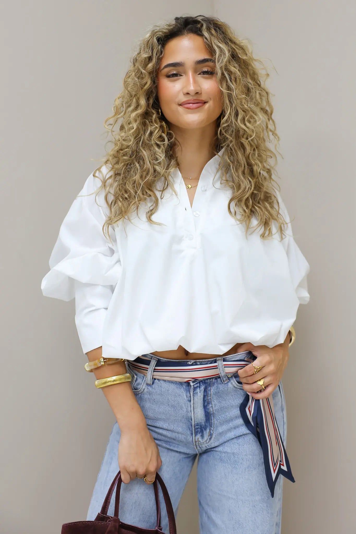 sjaal gestreept beige blauw riemsjaal sjaal als riem dames