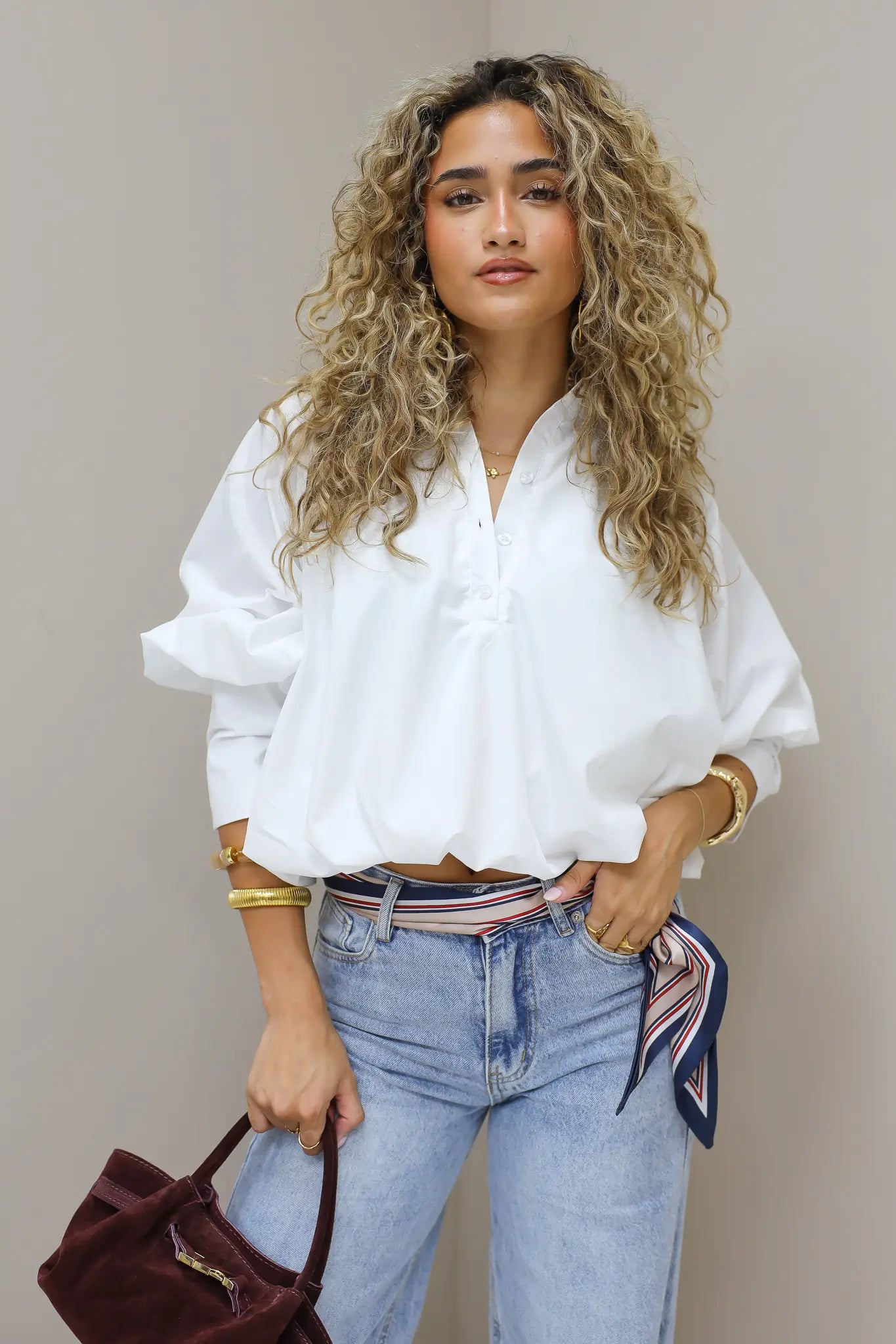 sjaal gestreept beige blauw riemsjaal sjaal als riem dames