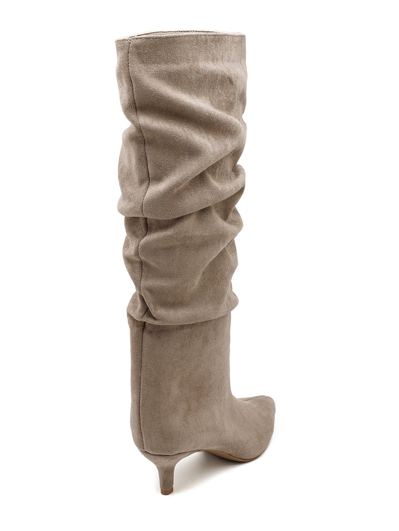 detail slouchy suede look laarzen beige kitten heel geplooide schacht