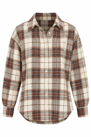 Soft Flannel Ruit Blouse Camel dames met kraag, knoopsluiting en lange mouwen
