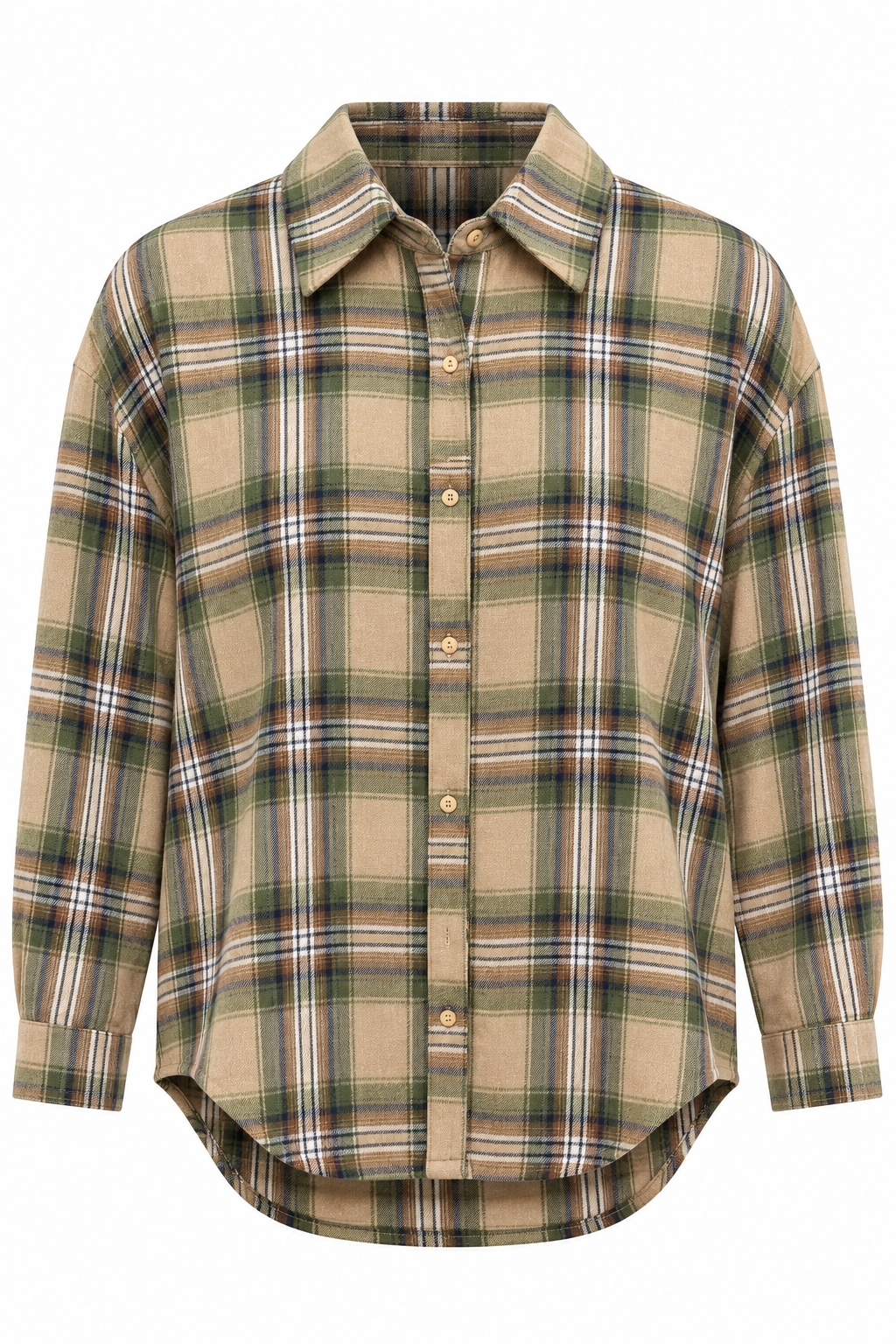 Soft Flannel Ruit Blouse Groen dames met kraag, knoopsluiting en lange mouwen