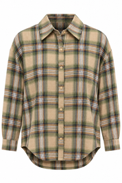 Soft Flannel Ruit Blouse Groen dames met kraag, knoopsluiting en lange mouwen