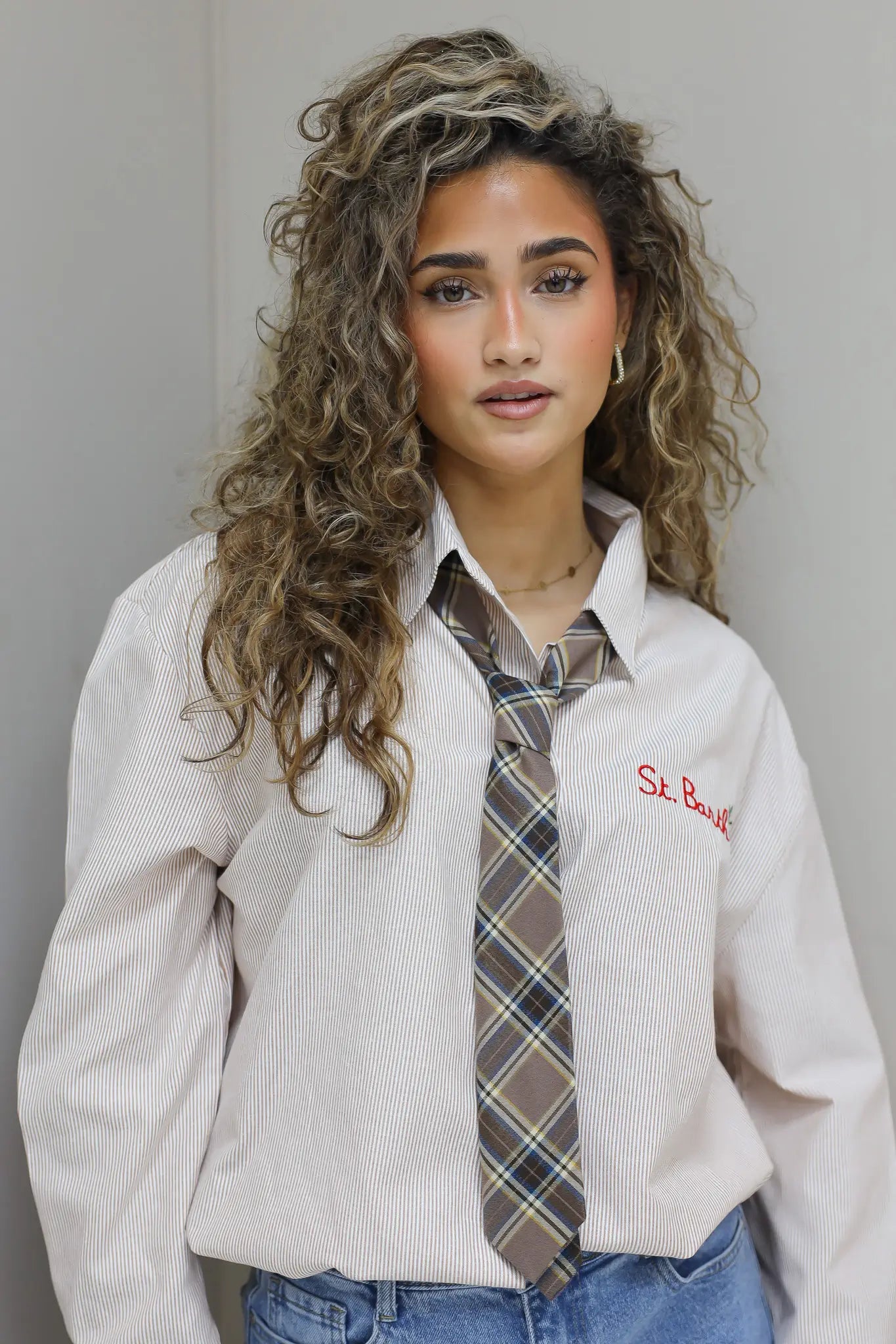 rugzijde van st barth blouse gestreept beige dames