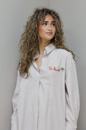 st barth blouse gestreept beige dames zonder stropdas