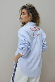 achterkant van st barth blouse blauw met opdruk