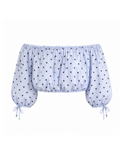 Off Shoulder Top Polka Dots Blauw