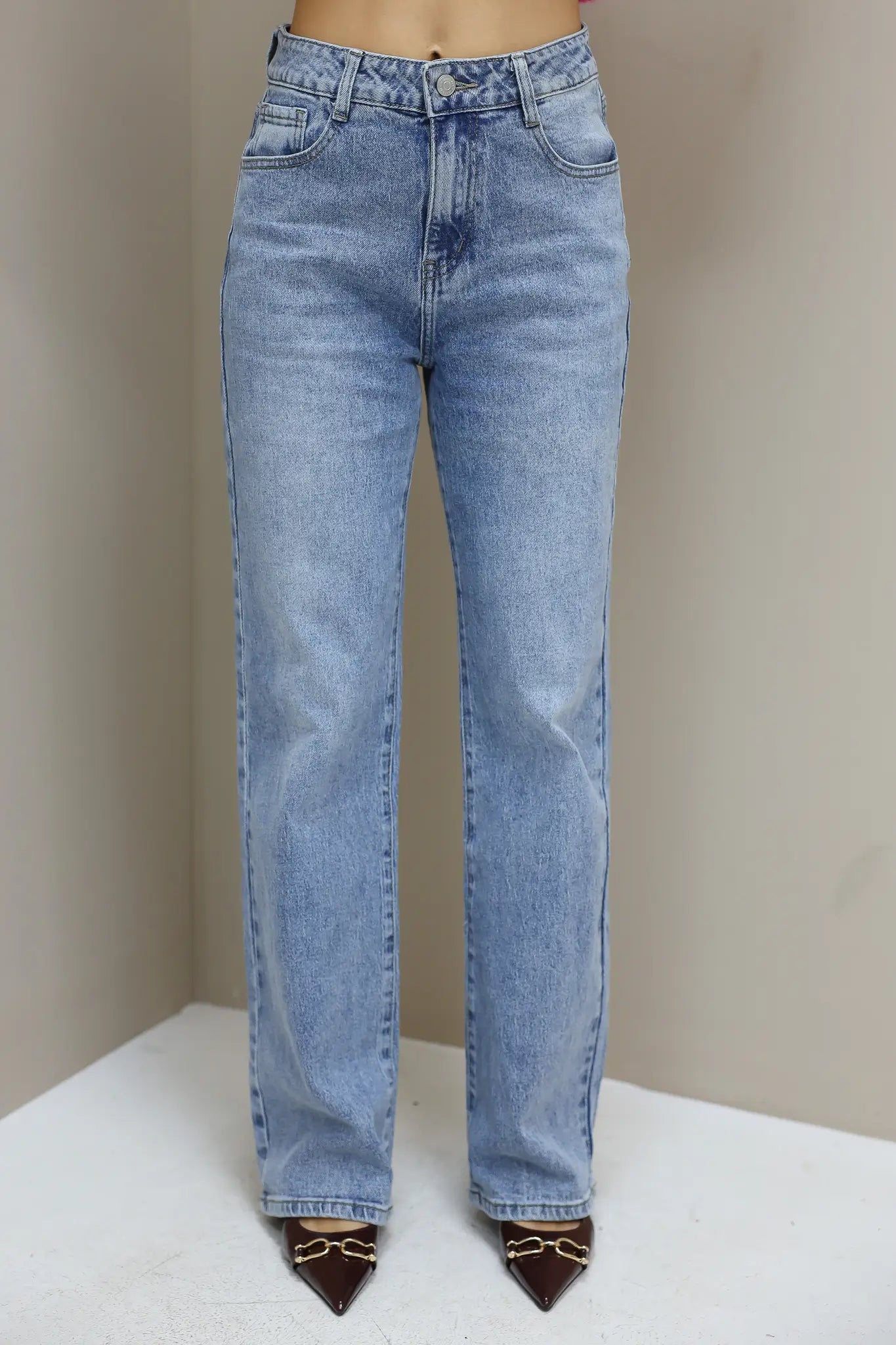 straight fit jeans high rise full length dames voorkant