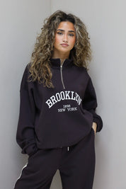 sweater rits brooklyn bruin dames voorkant