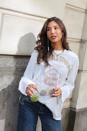 Wit T-Shirt Originals dames met lange mouwen en blauwe jeans