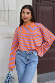 t shirt lange mouwen strepen oranje dames outfit ladylike