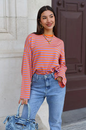 t shirt lange mouwen strepen oranje dames straat look ladylike