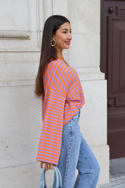 t shirt lange mouwen strepen oranje dames zijkant model ladylike