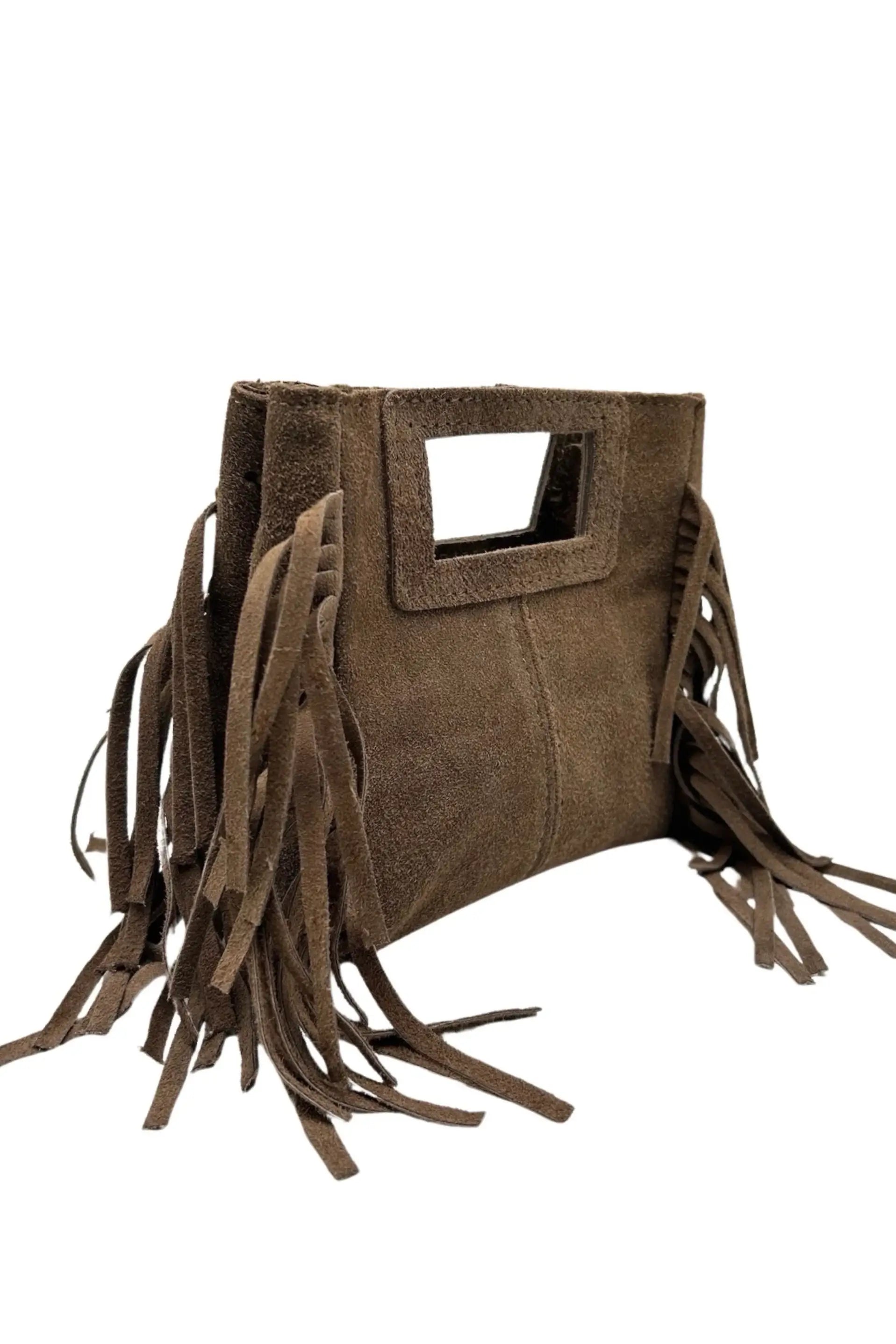 Tas Suede Franjes Mini Donker Bruin