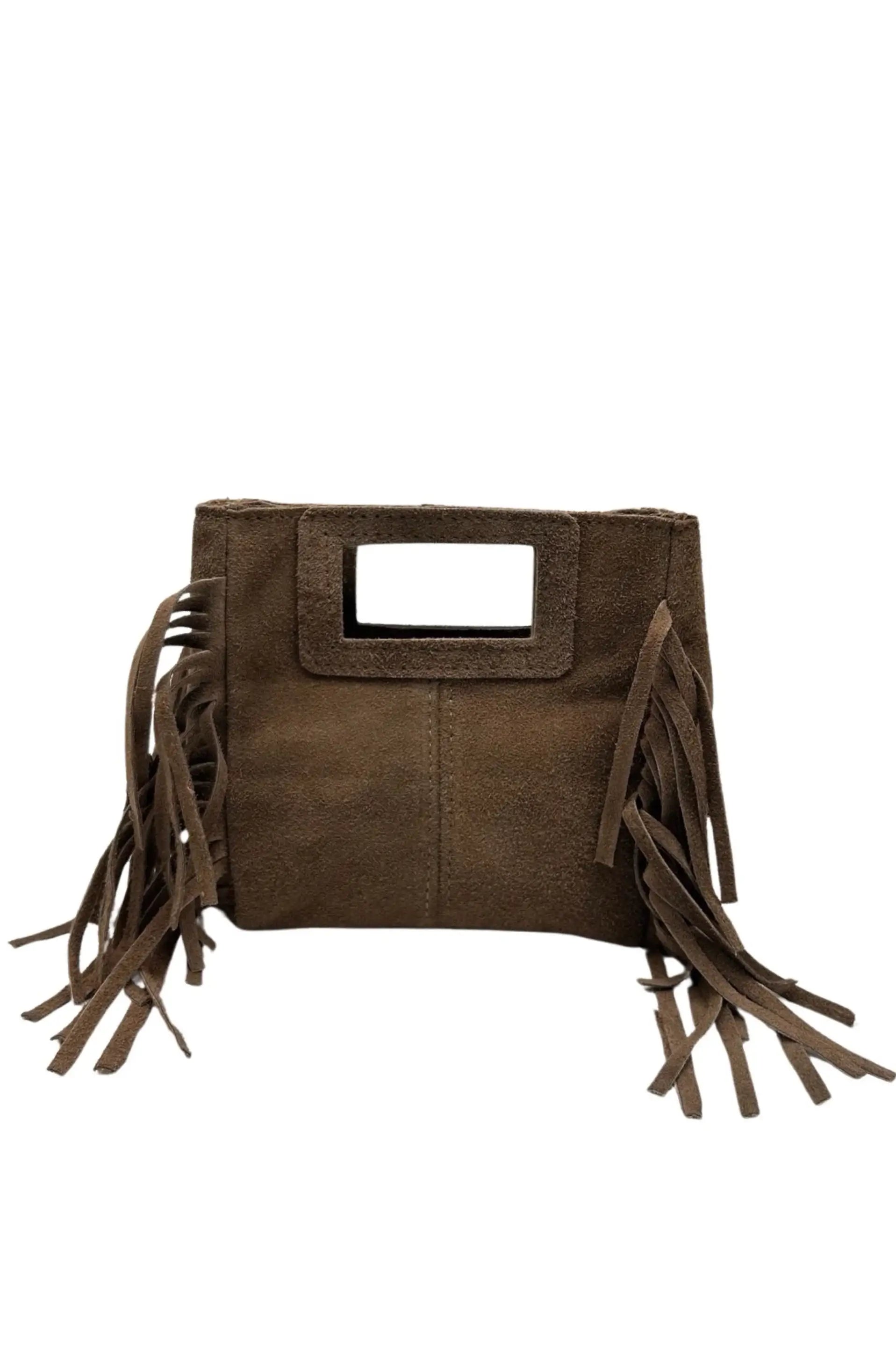 Tas Suede Franjes Mini Donker Bruin