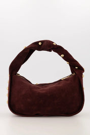 tas suede lottie bordeaux handtas achterkant goudkleurige studs ladylike