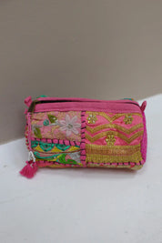 toilet tasje roze Bali style print patchwork sari stof make up tas