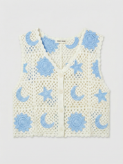 productfoto van gehaakte top beige blauw voorkant