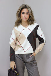 trui lange mouwen ruit beige productfoto ladylike