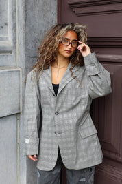 Vintage blazer grijs met ruit voor dames