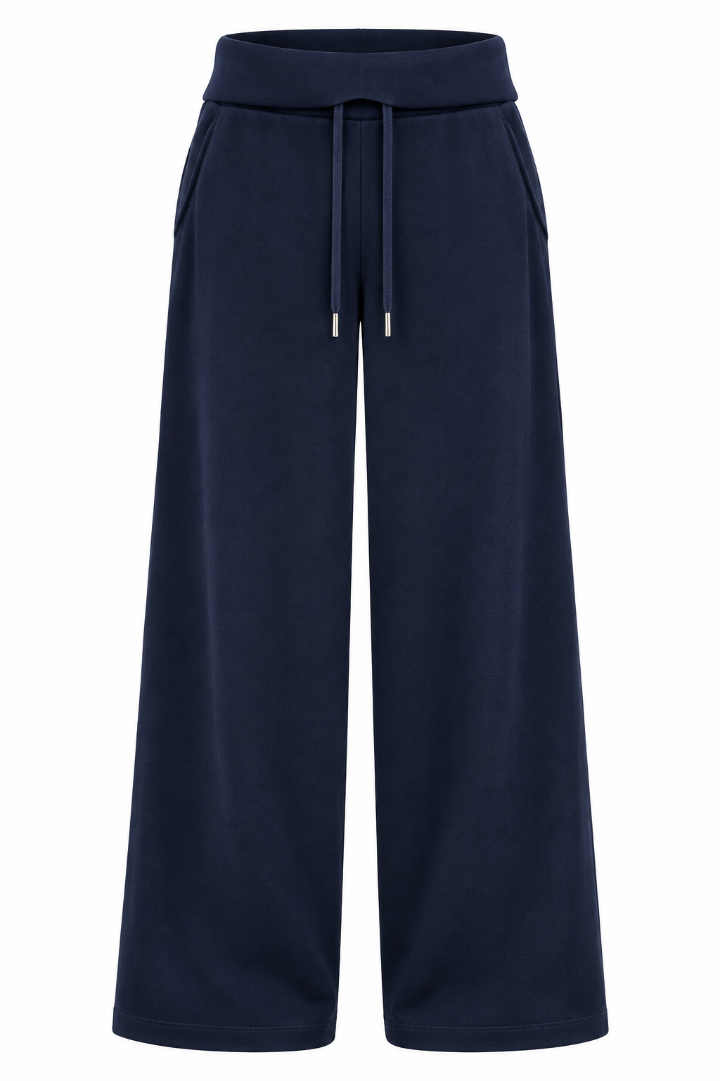 Donkerblauwe wide leg joggingbroek dames met elastische taille en trekkoord