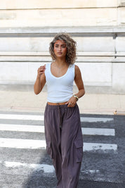 Wide leg cargo pants voor dames in bruin