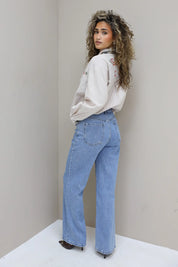 zijaanzicht wide leg jeans high rise full length