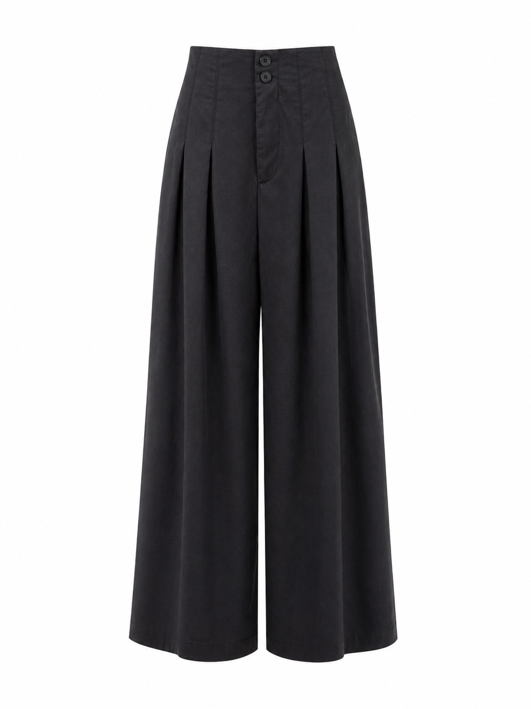Wijde zwarte pantalon met high waist en plooien dames Ladylike Fashion