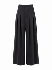 Wijde zwarte pantalon met high waist en plooien dames Ladylike Fashion