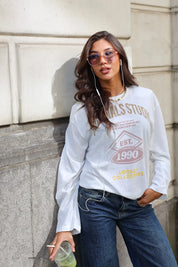 Wit shirt dames met Originals Studio print en lange mouwen