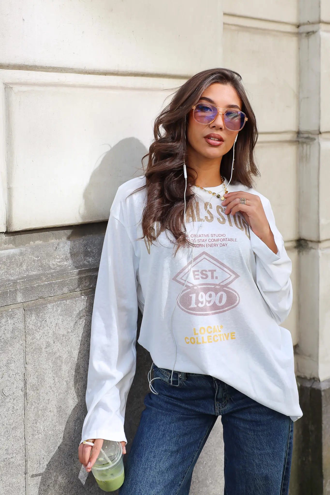 T-Shirt met lange mouwen wit dames met Originals Studio print