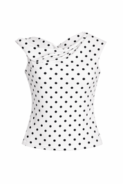 Witte polka dot top met asymmetrische halslijn